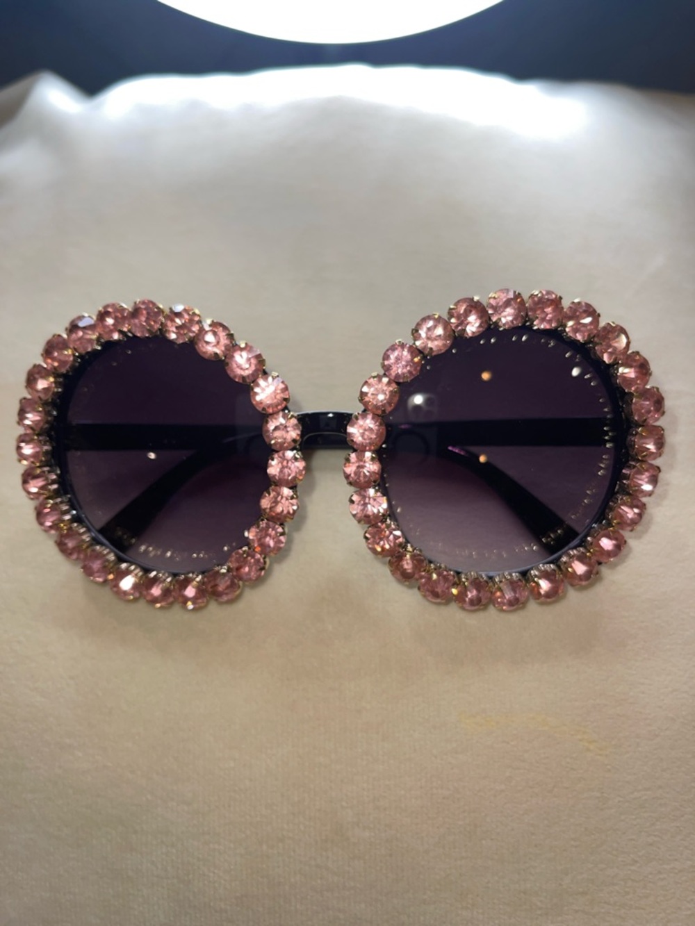 Round Pink Crystal Rim Sunglasses - Women Accessories